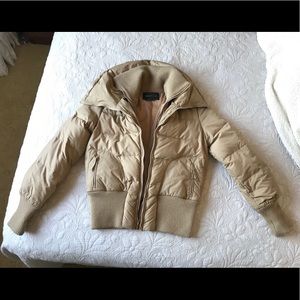 Down and Wool Puffer Bomber Jacket, Camel Color